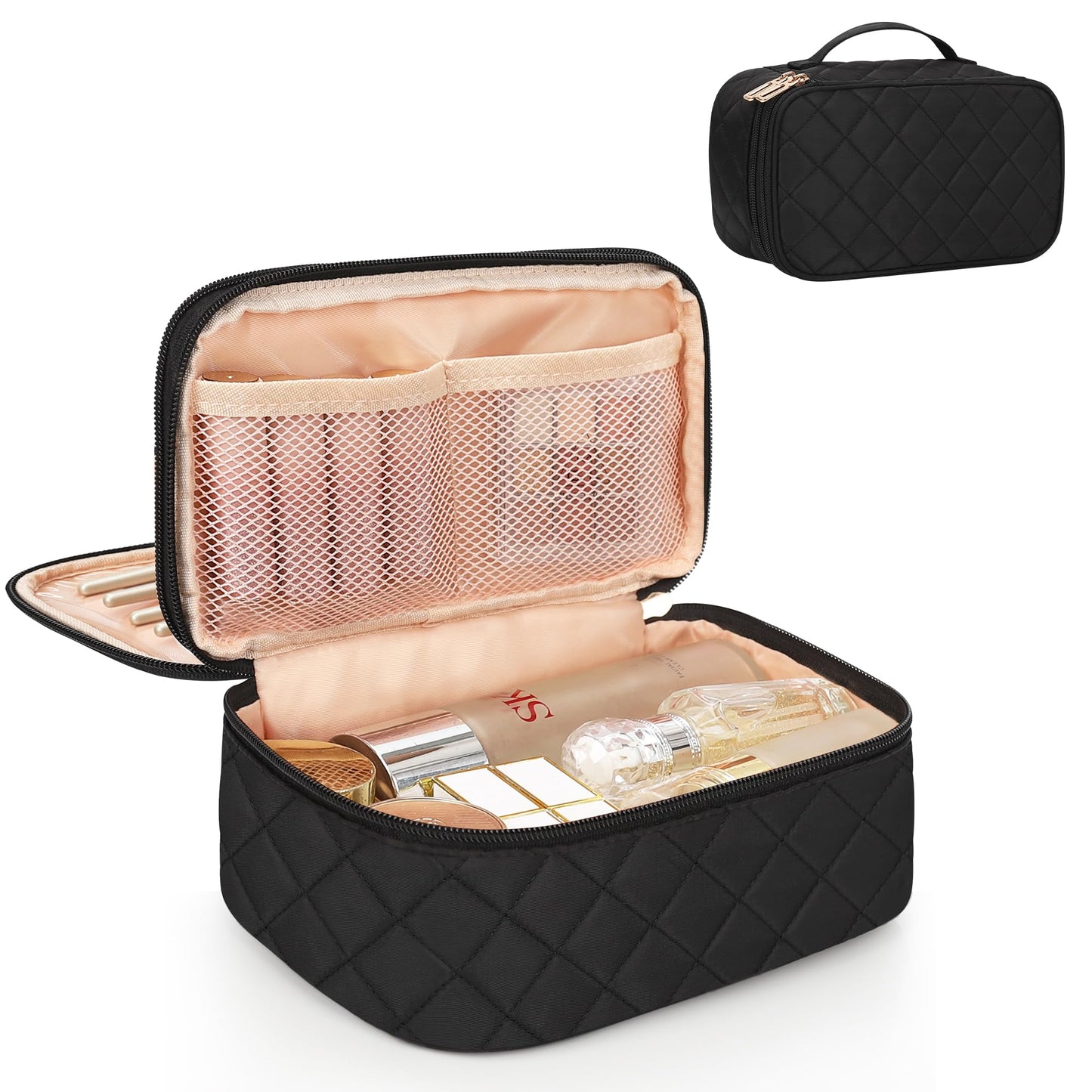 Relavel Travel Makeup Bag, Small Makeup Bag for Women, Makeup Organizer Pouch, Compact Cosmetic Bag, Double-layer Makeup Bag with Brush Holder Beauty and Personal Care Relavel Default Title