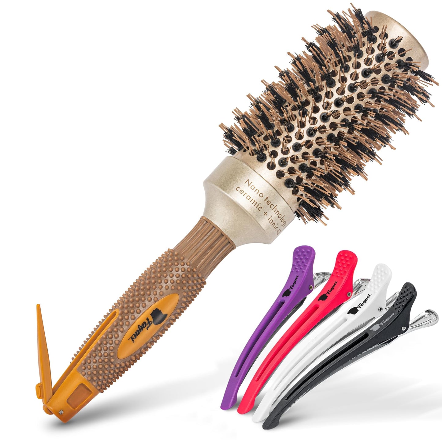 Fagaci Professional Round Brush with Natural Boar Bristle for Blow Drying, Nano Technology Ceramic + Ionic for Voluminous Healthy Hair Styling |