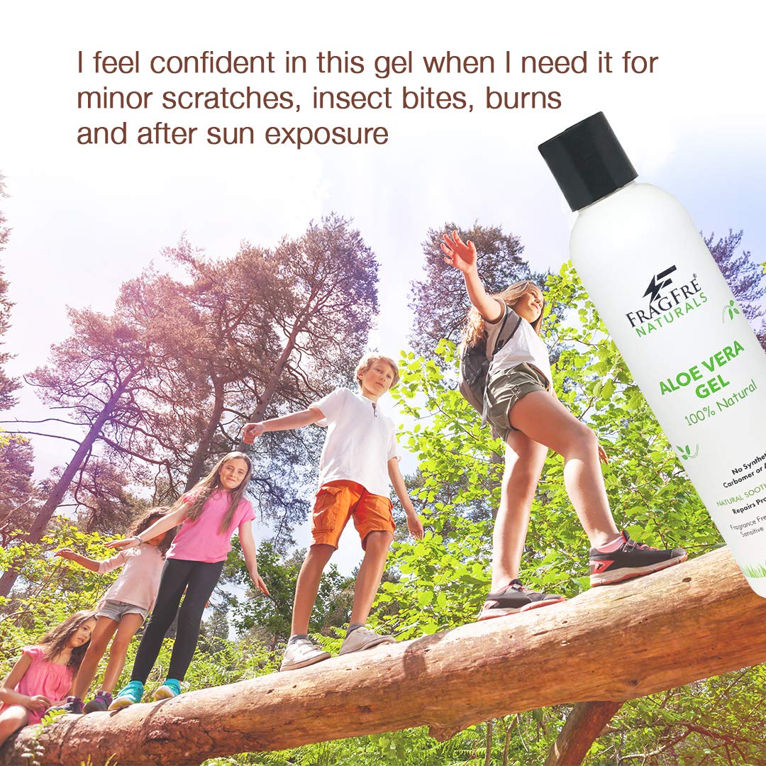FRAGFRE All-Natural Aloe Vera Gel 8 oz - No Synthetic Carbomer or Acrylate - 100% Natural Aloe Vera Soothing Gel - After Sun Exposure Skin Care