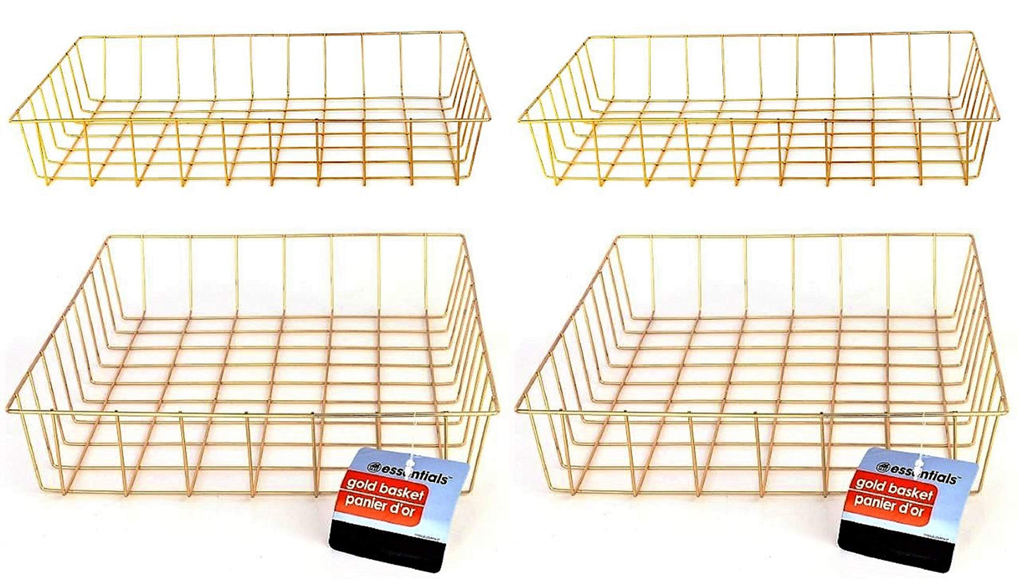 Gold Iron Wire Baskets and Trays, Round and Rectangular, 4-ct Sets (Tray)