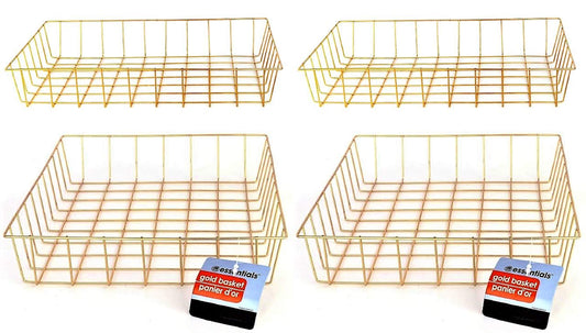 Gold Iron Wire Baskets and Trays, Round and Rectangular, 4-ct Sets (Tray)