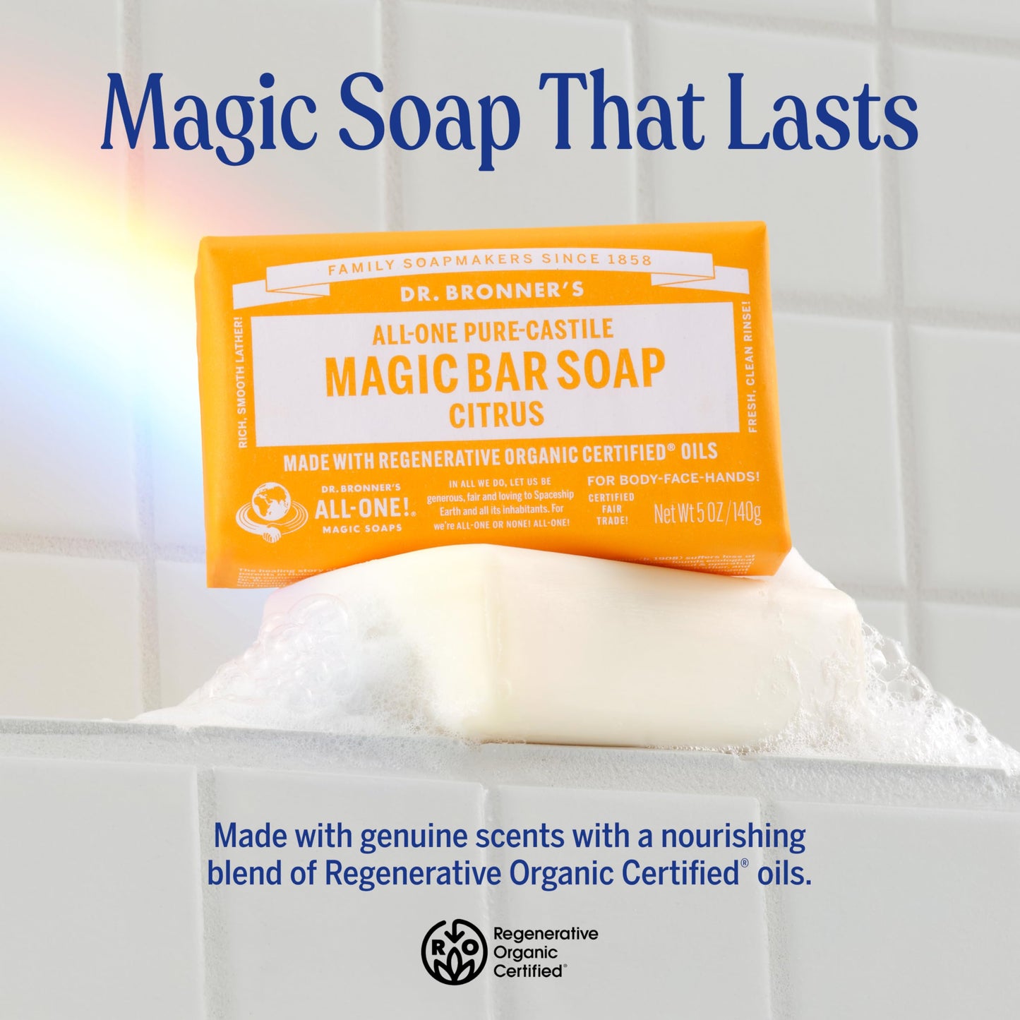 Dr. Bronner's Pure-Castile Magic Bar Soaps - Made with Regenerative Organic Certified Oils - For Face, Body, Hair- Vegan Soap Bars for Men & Women