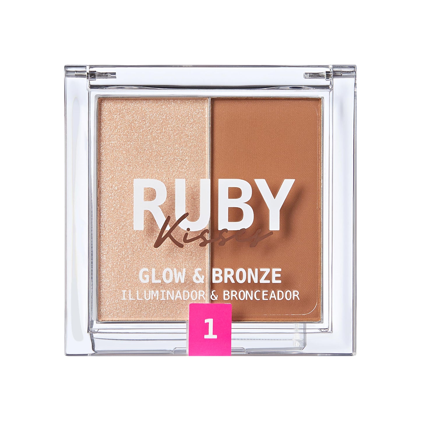 Ruby Kisses Glow & Bronze Highlighter/Bronzer Duo, 2 -in-1 Gel to Powder Illuminating Highlight + Silky Matte Bronzer, Contour & Sculpt for Luminous