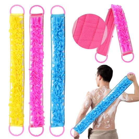 3 PACK Double-Sided Lace Cloth Back Loofah Scrubber Bath Scrub Shower Sponge Long Exfoliating Back Scrubber Scratcher Strap With Handle, Cream Skin Beauty & Personal Care Angla
