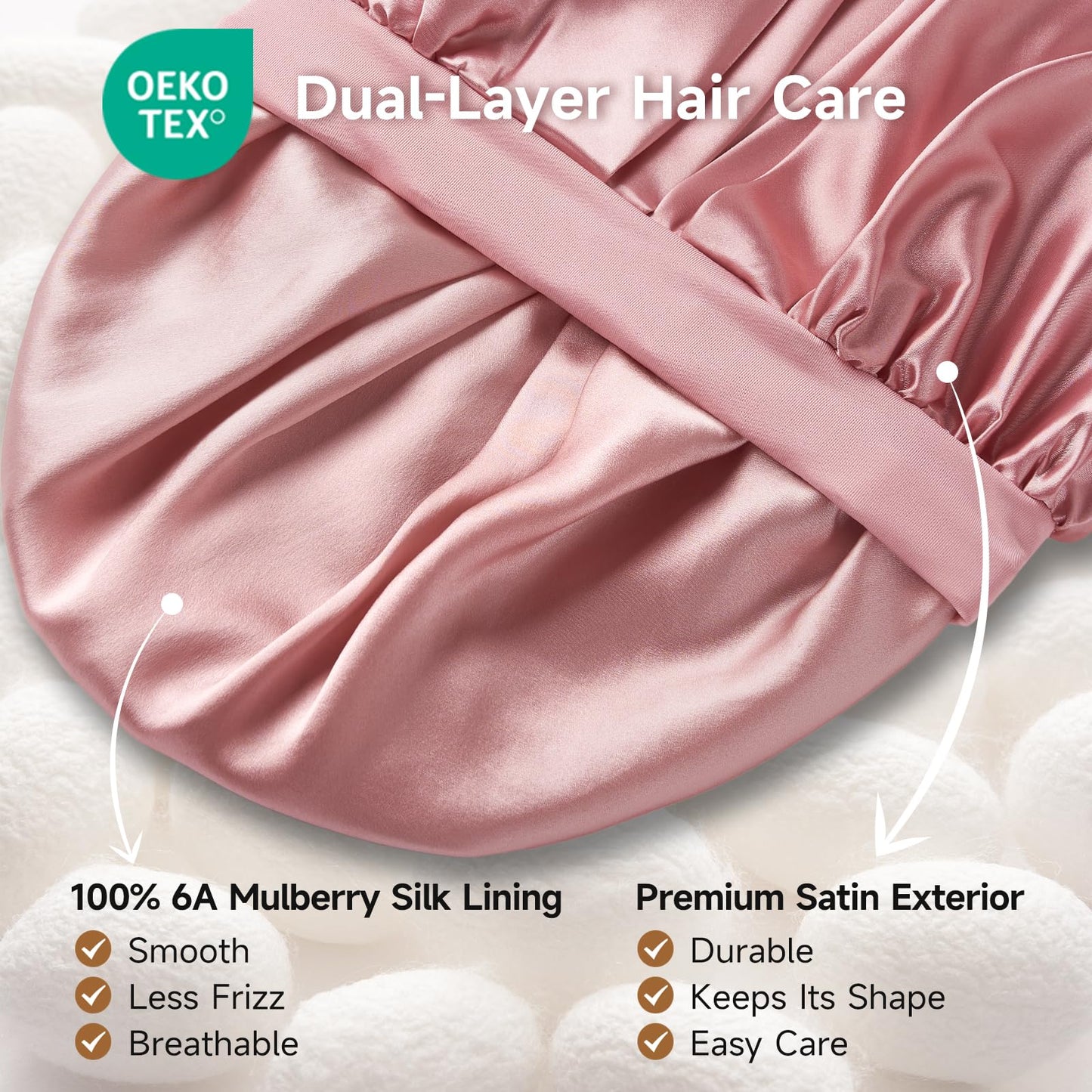 22 Momme 100% Mulberry Silk Lined Bonnet for Sleeping Women, Large Hair Bonnet for Long Curly Hair, Double Layer Hair Wrap with Soft Elastic Band Beauty and Personal Care Umisleep