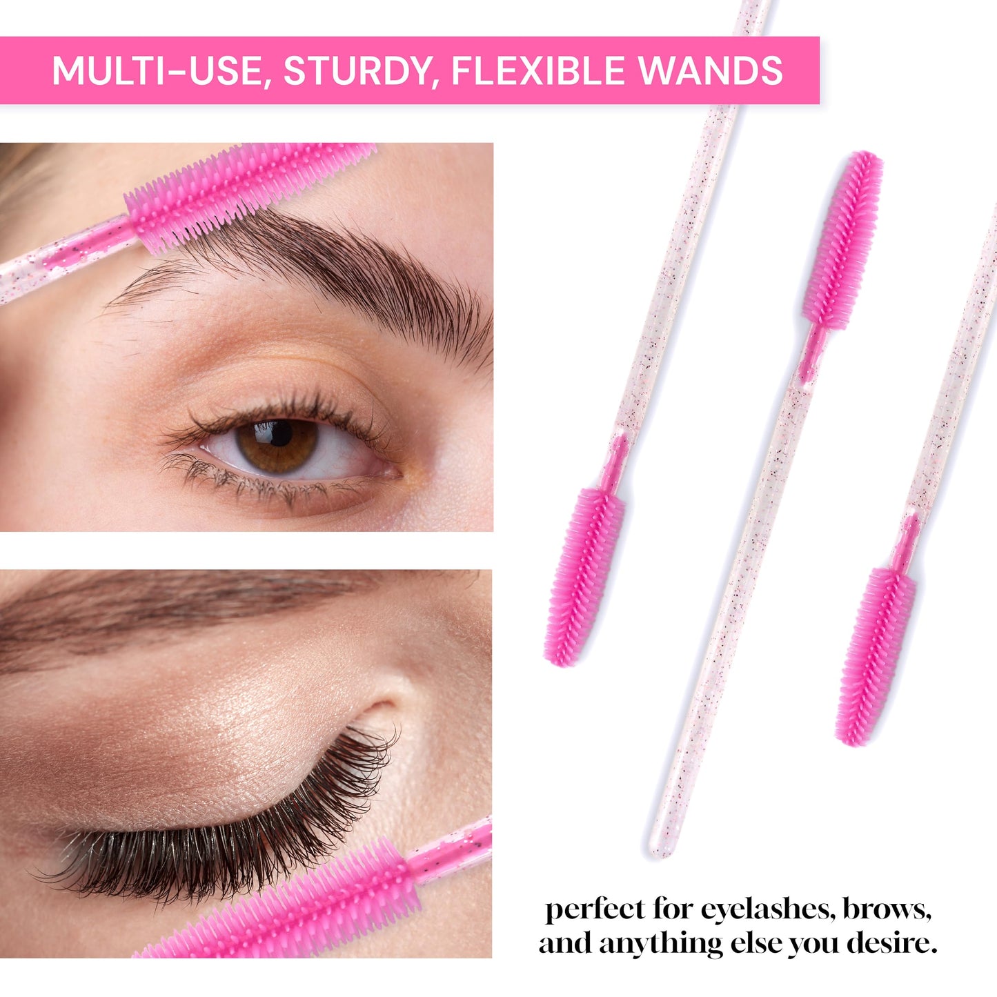 Apothie 50 Pieces Silicone Disposable Mascara Eyelash Wands - Eyebrow & Lash Extension Spoolie Brushes, Comb Separator, Microblading Tool, Applicator