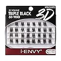 iENVY False Eyelashes Triple Black 3D Individual Trio Lashes 3X Volume Reusable Eyelash Clusters (Long)