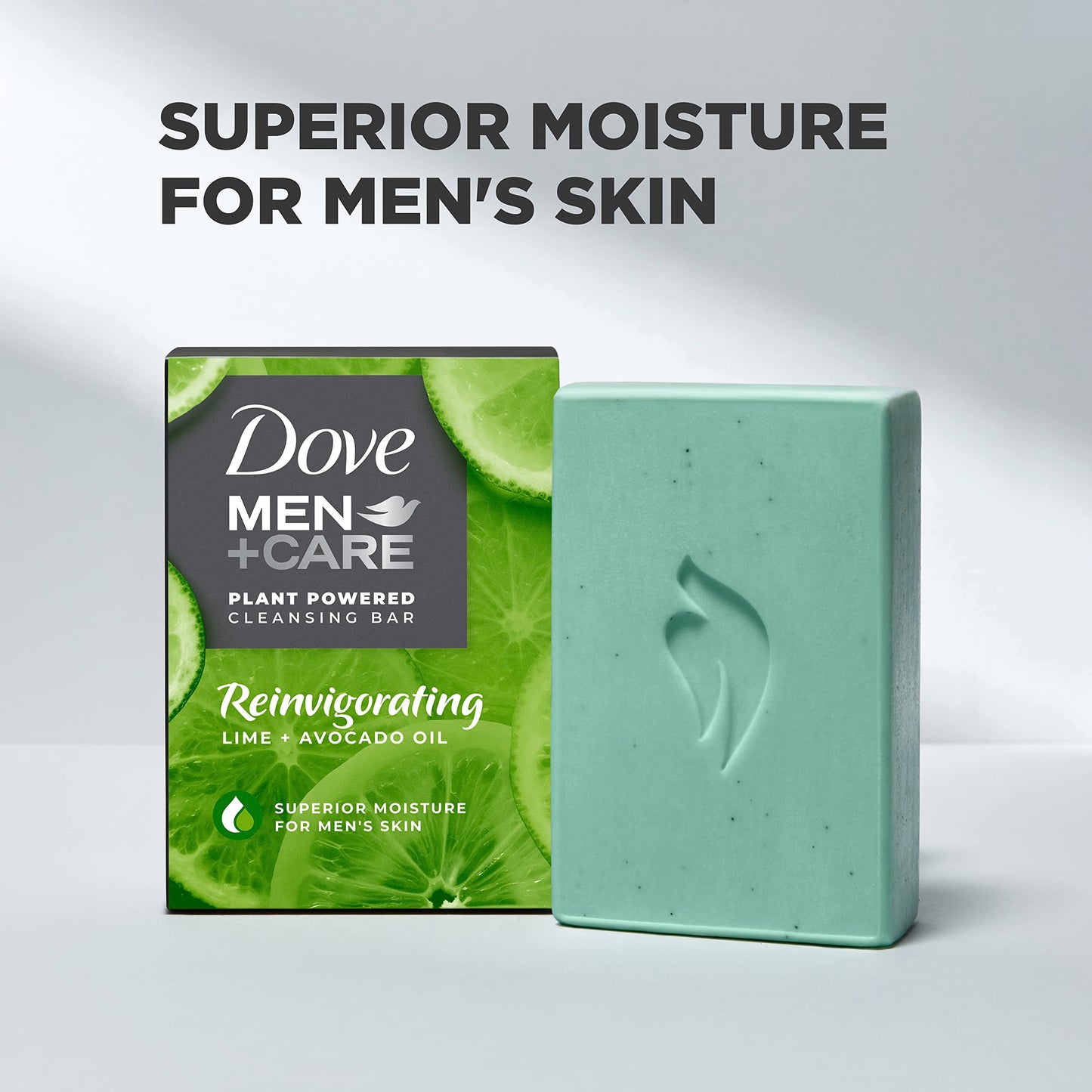 DOVE MEN + CARE Plant-Powered Natural Essential Oil Bar Soap Reinvigorating Lime + Avocado Oil to Clean and Hydrate Mens Skin 4-in-1 Bar Soap
