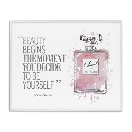 Stupell Industries Beauty Begins Fashion Perfume, Design by Amanda Greenwood White Framed Wall Art, 16 x 20, Pink
