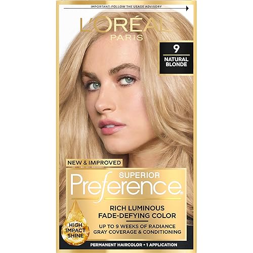 L'Oreal Paris Superior Preference Luminous Fade-Defying Permanent Hair Color, Hair Dye For Up to 9 Weeks of Radiance, Natural Blonde 9, 1 Hair Dye Kit
