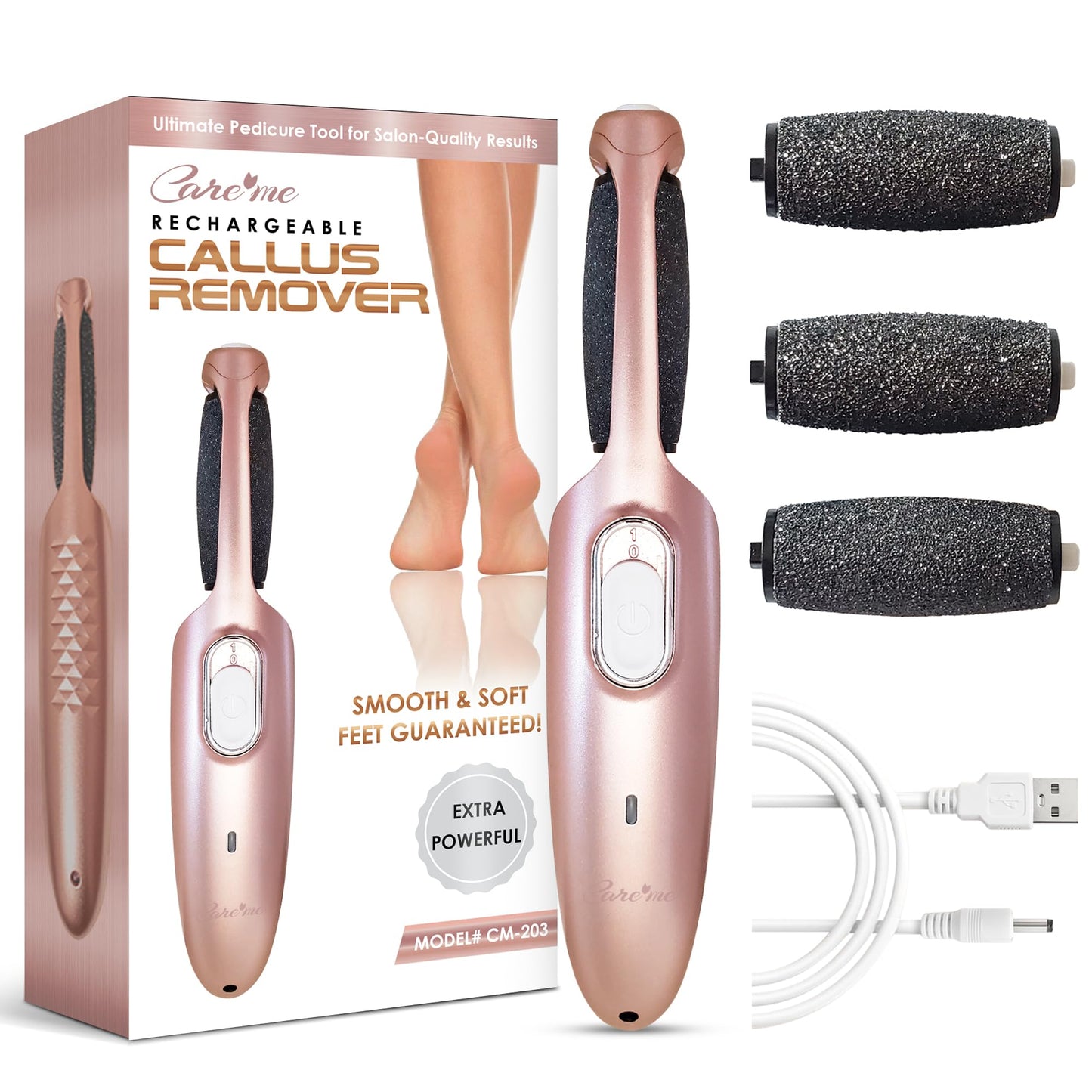 Powerful Electric Callus Remover Wand - Rechargeable Foot File, Grinder & Scrubber - Removes Dead, Hard Skin & Calluses - Best Pedicure Tool for Soft