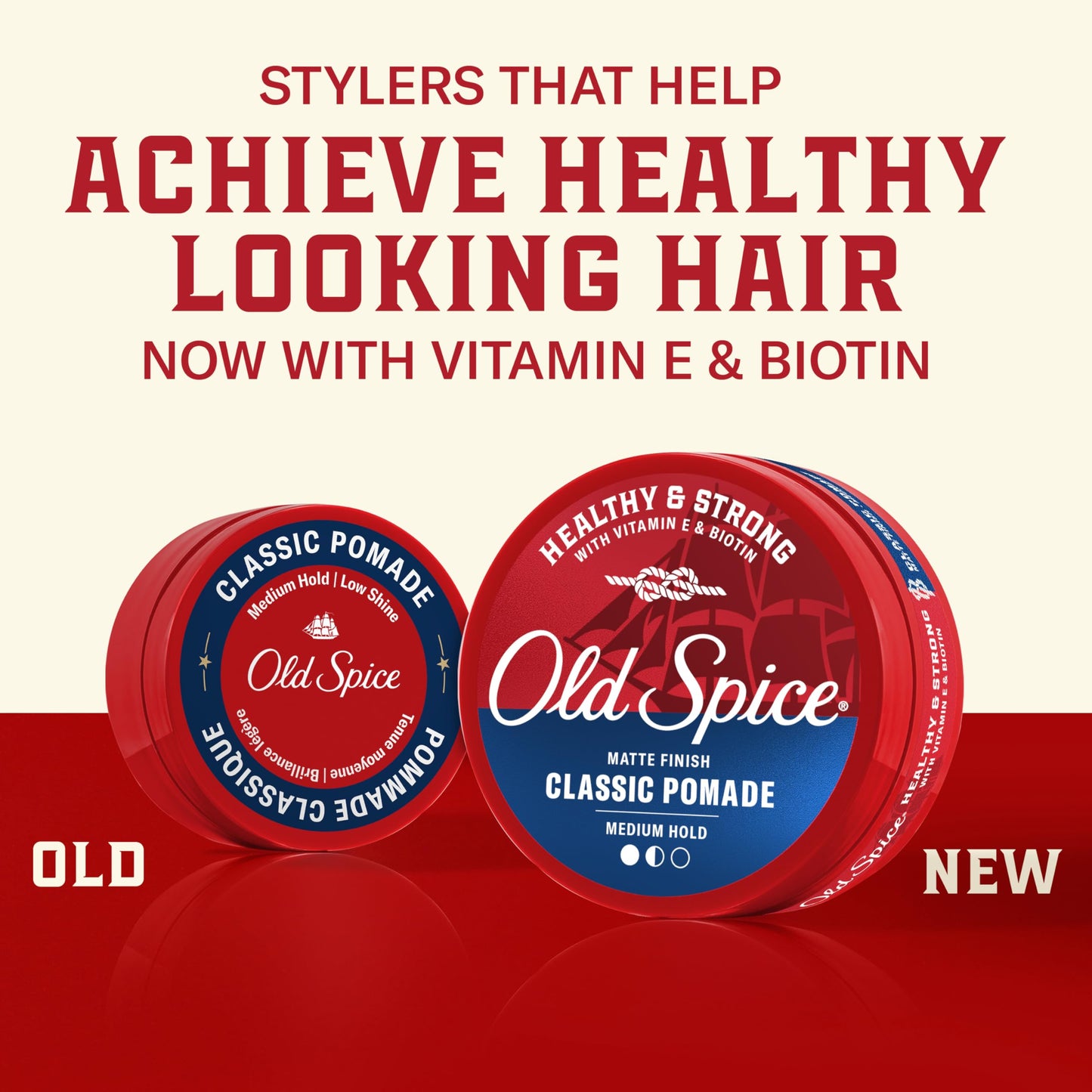 Old Spice Mens Hair Pomade, Healthy & Strong with Vitamin E & Biotin, Mens Hair Styling Pomade, Medium Hold, Matte Finish, 2.22 oz