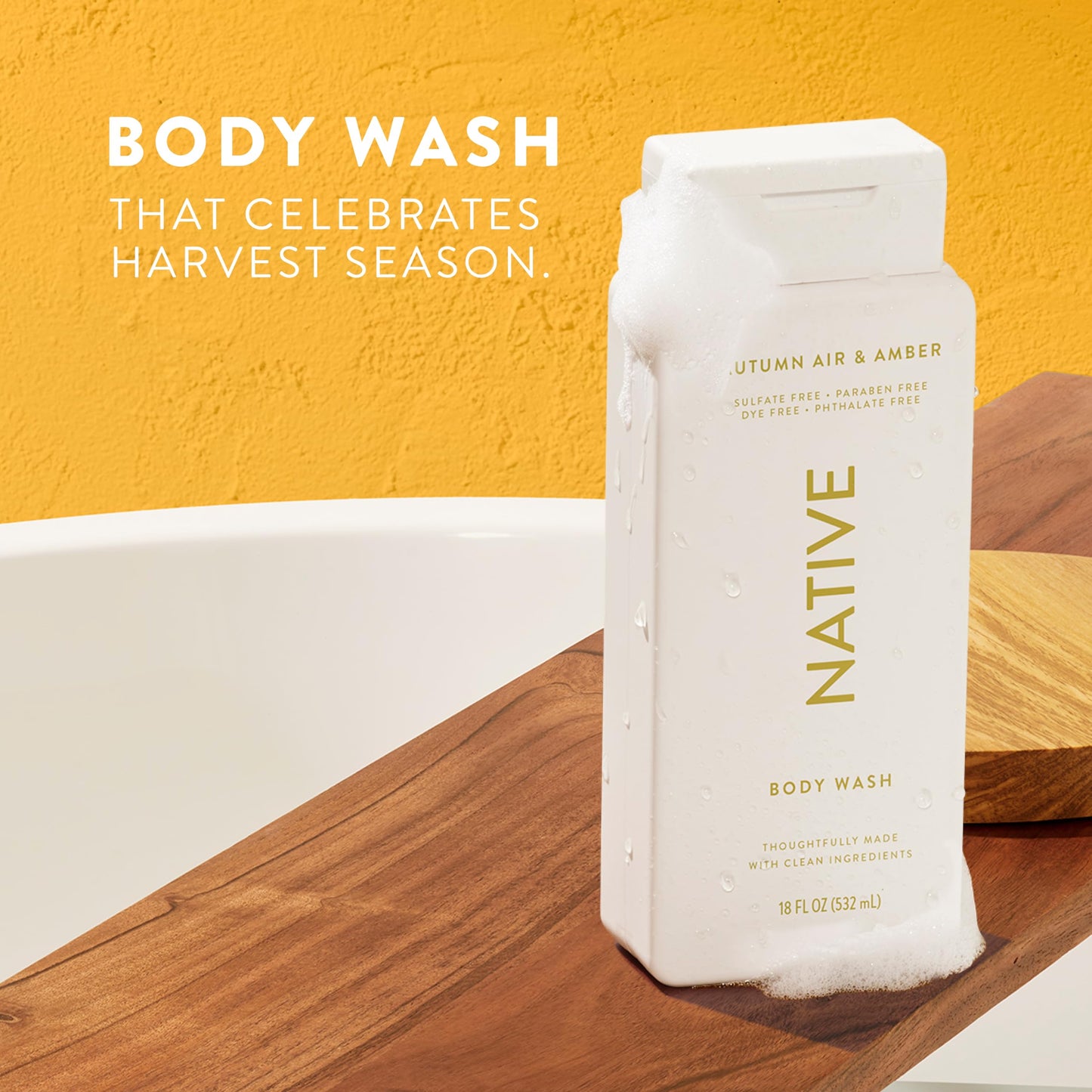 Native Body Wash with Naturally Derived Ingredients - Autumn Air & Amber - Sulfate & Paraben Free - For Women & Men - Skin‑Loving Cleanser - 18 oz Beauty and Personal Care Native