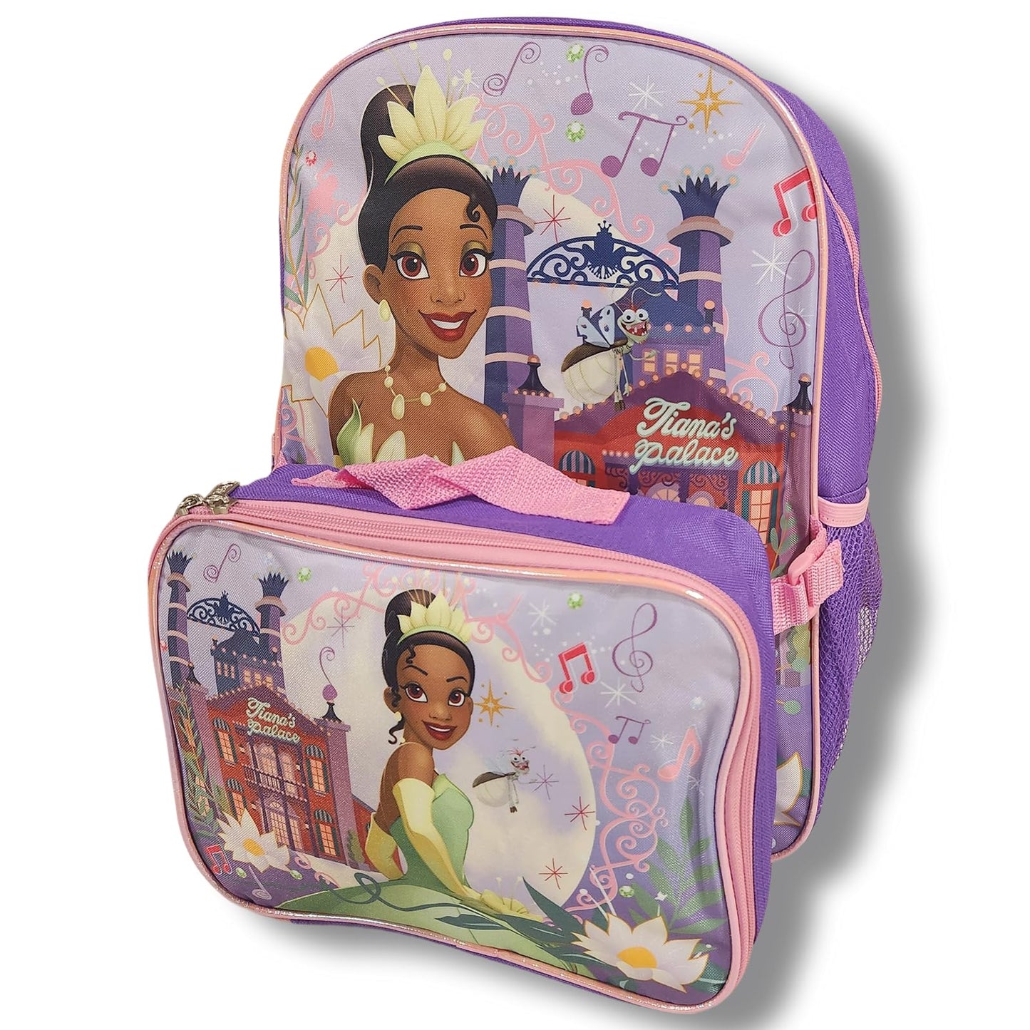 Ruz Princess Tiana Girls' Full Size 16 Inch Backpack with Detachable Lunch Box