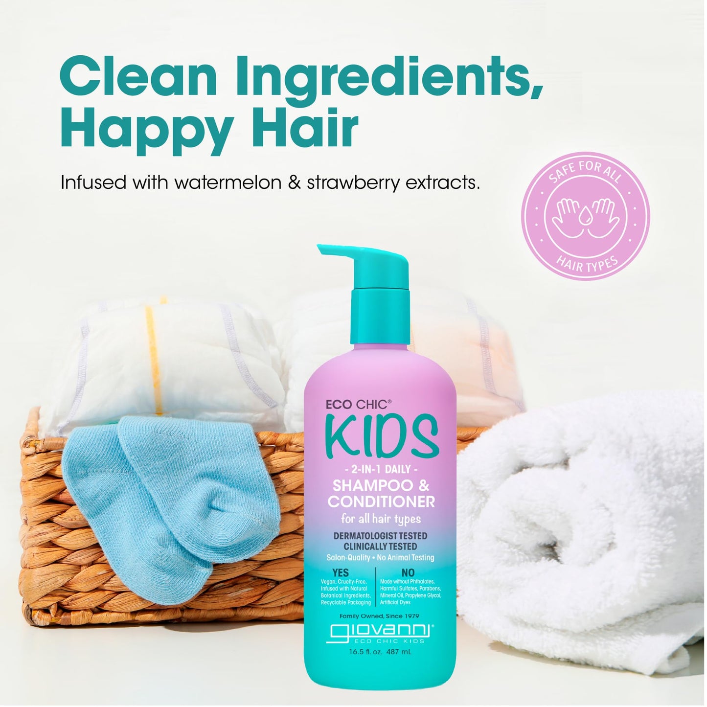 Eco Chic KIDs 2 In 1 Shampoo & Conditioner - Kids 2-in-1, for All Hair Types, Salon Quality, Lightweight & Hydrating, Gentle Formula, Vegan-Friendly