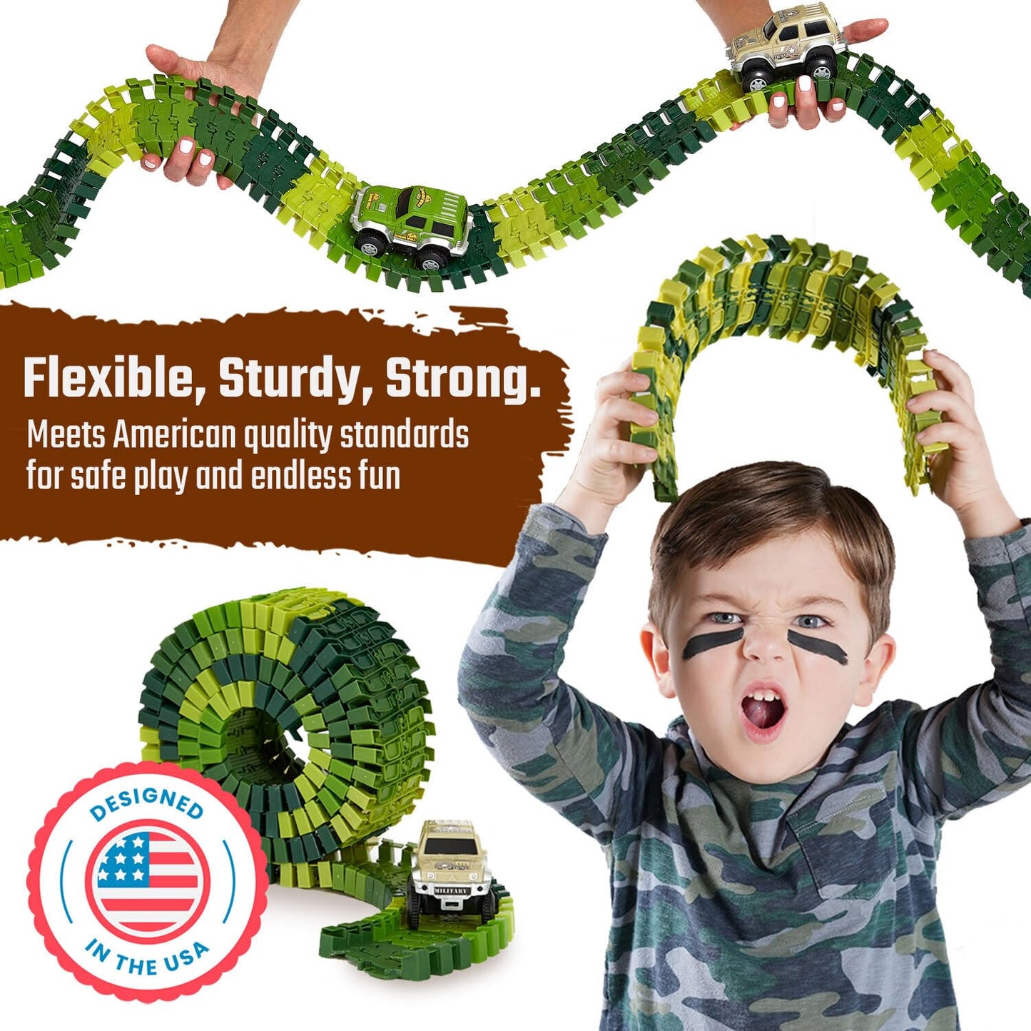 JITTERYGIT Dinosaur Jurassic Race Track Train Glow in The Dark World Toy Set, Kids Dino Racetrack Park Includes T-Rex & Triceratops Playset - Best…