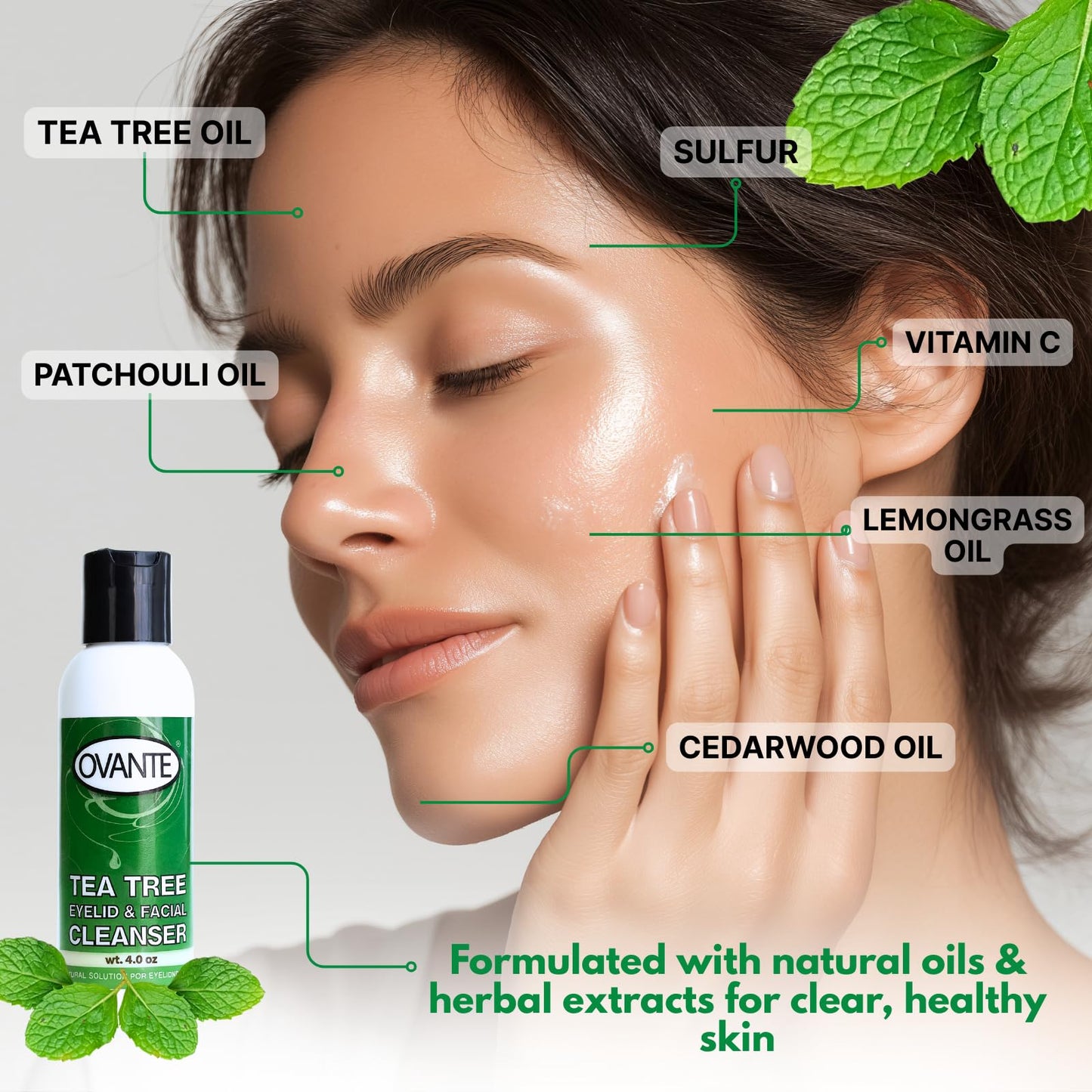 OVANTE Tea Tree Oil Eyelid, Facial Cleanser Wash For Demodex Prone Skin 4.0 oz