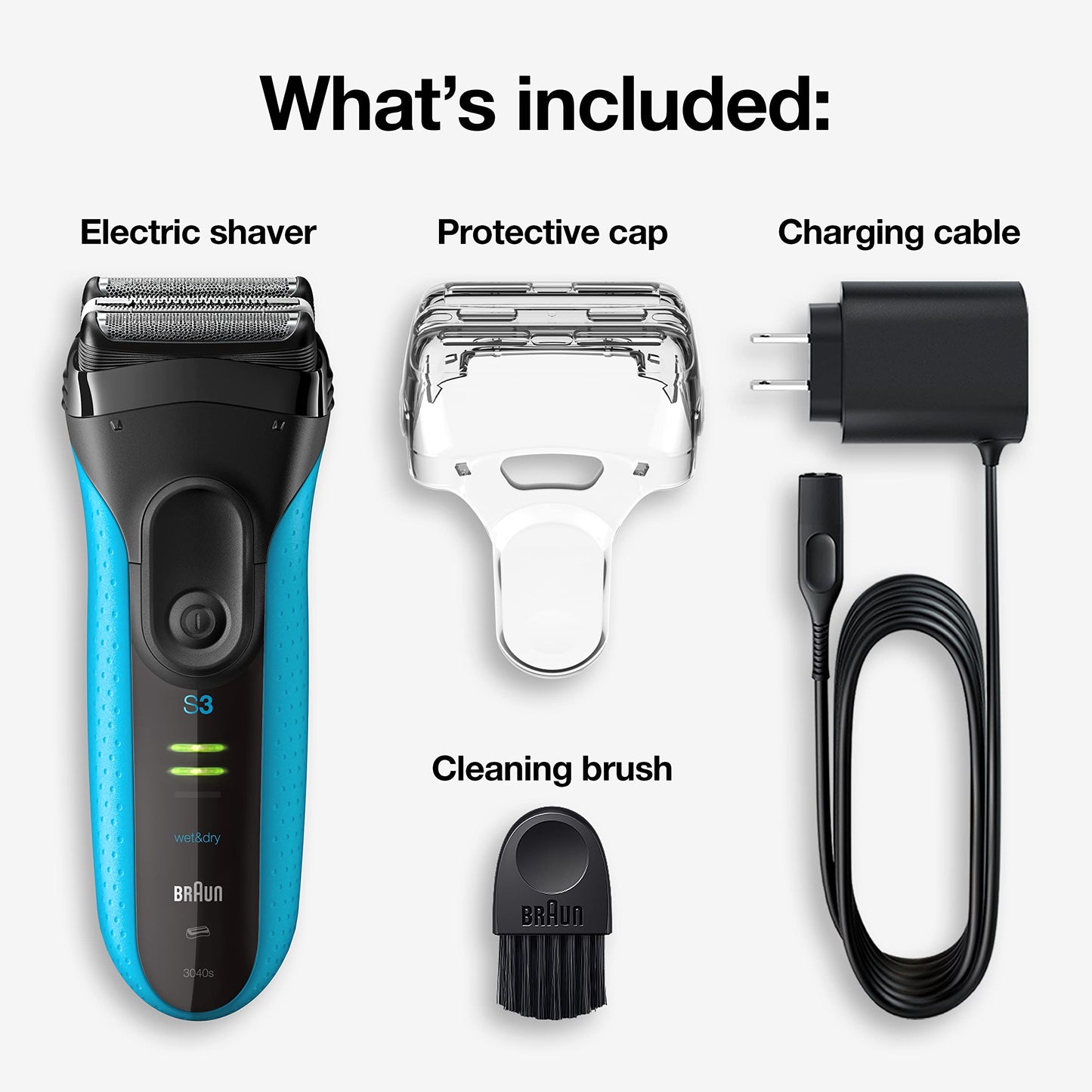 Braun Electric Series 3 Razor with Precision Trimmer, Rechargeable, Wet & Dry Foil Shaver for Men, Blue/Black, 4 Piece Beauty and Personal Care Braun