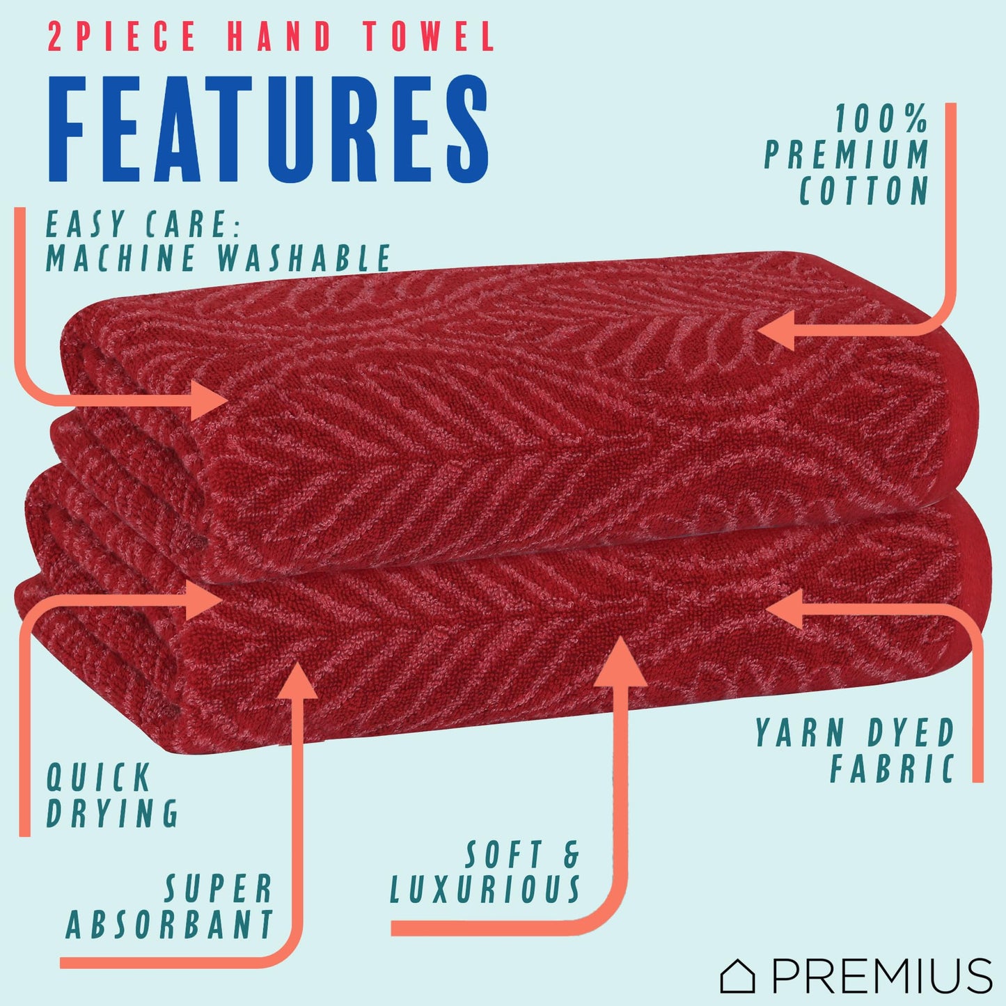 PREMIUS 2 Pack Leaf Hand Towel, Bath Towel, and Bath Sheet, 100% Cotton Yarn Dyed, Lux Drying Experience, Great for Hands and Body, Perfect for Spa…