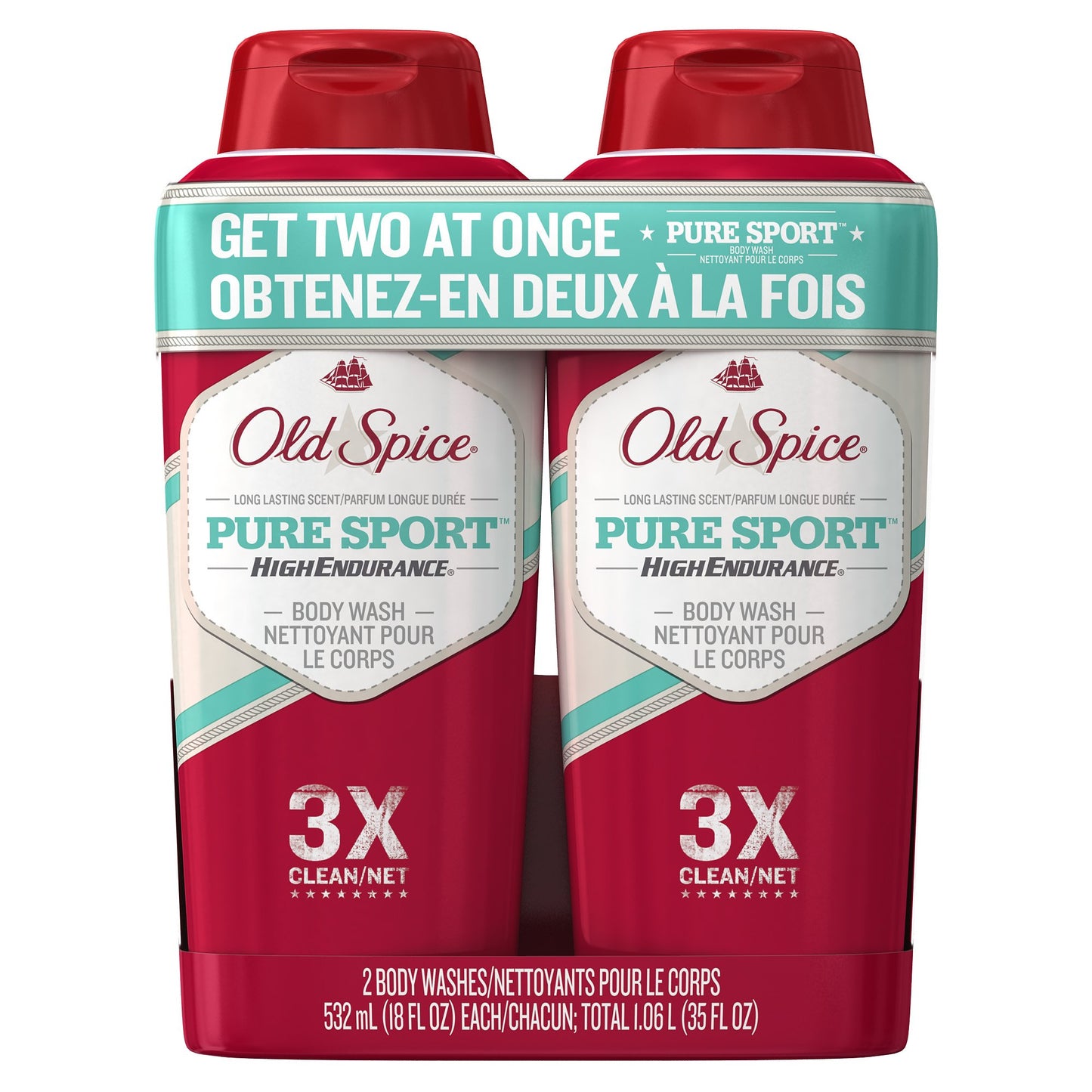 Old Spice High Endurance Pure Sport Scent Men's Body Wash Twin Pack, 36 Fluid Ounce