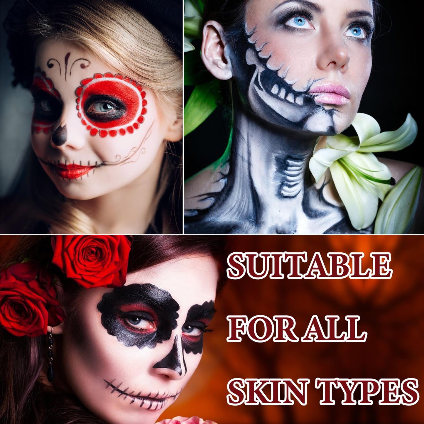 WENJLYJ Clown Black White Red Face Body Paint Makeup,Waterproof Halloween Face Paint Professional Joker Black White Red Clown Wheel for Cosplay Halloween