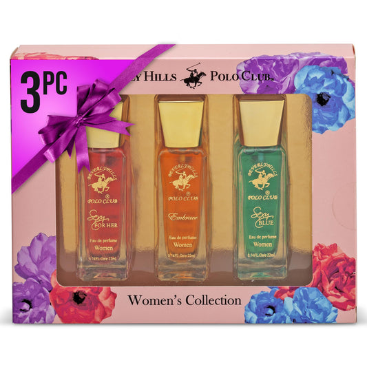 Beverly Hills Polo Club Women's 3-Piece Mini Perfume Set | .74oz EDP Fragrance Collection for Her | Long-Lasting Travel Size Gift (Sexy Blue, Embrace Beauty & Personal Care Beverly Hills Polo Club