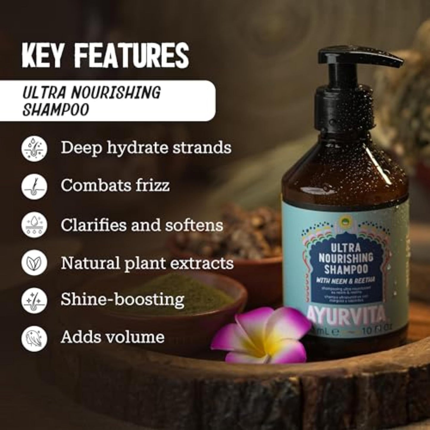AyurVita Shampoo - Daily Nourishing Shampoo - Neem and Reetha Infused - Suitable For All Hair Types - Moisturizing, Strengthening & Lightweight
