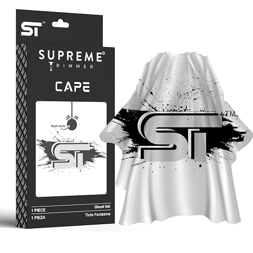 Supreme Trimmer Premium Barber Cape | Professional Hair Stylist Waterproof, Hook Closure Cape; Salon, Barber, or Home Use | Ghost Ink