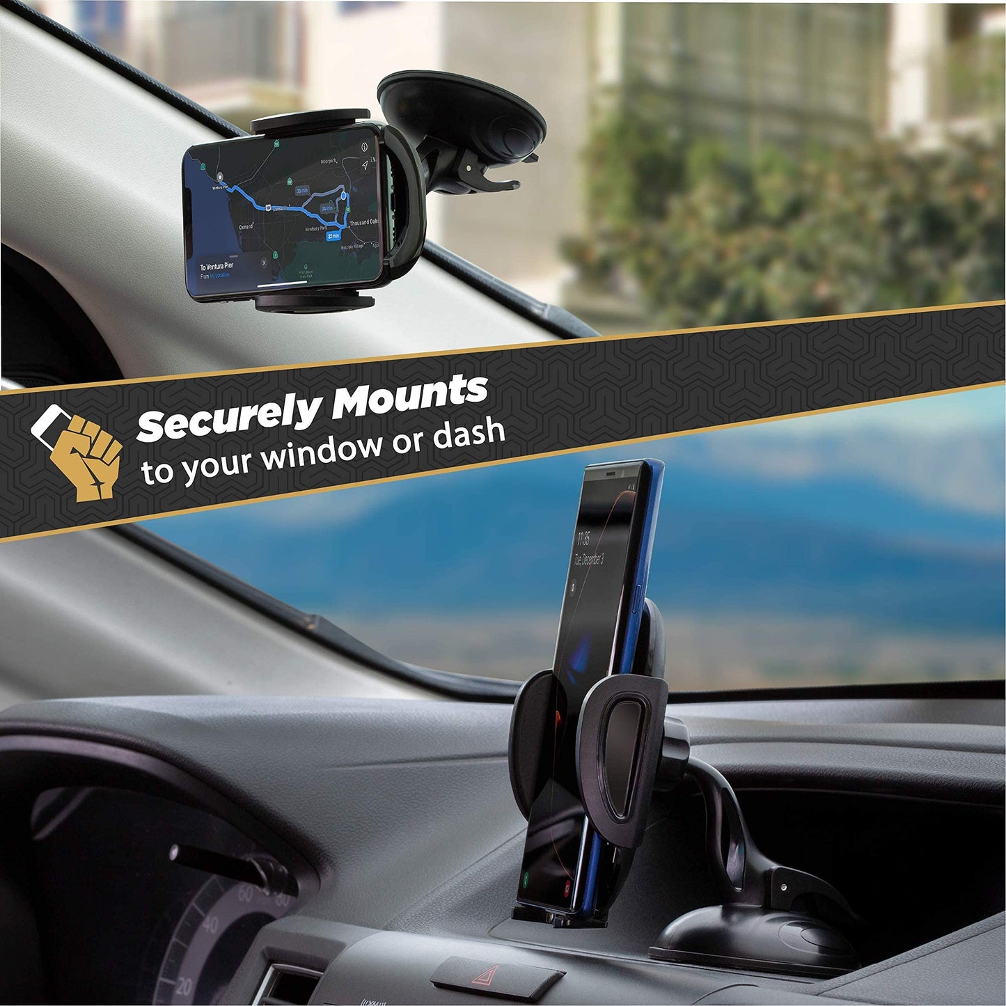 Scosche SUHWD-2PKXCES0 Select Windshield or Dashboard Suction Cup Phone Mount Holder for Car with Adjustable Locking Lever, Quick-Release Button…