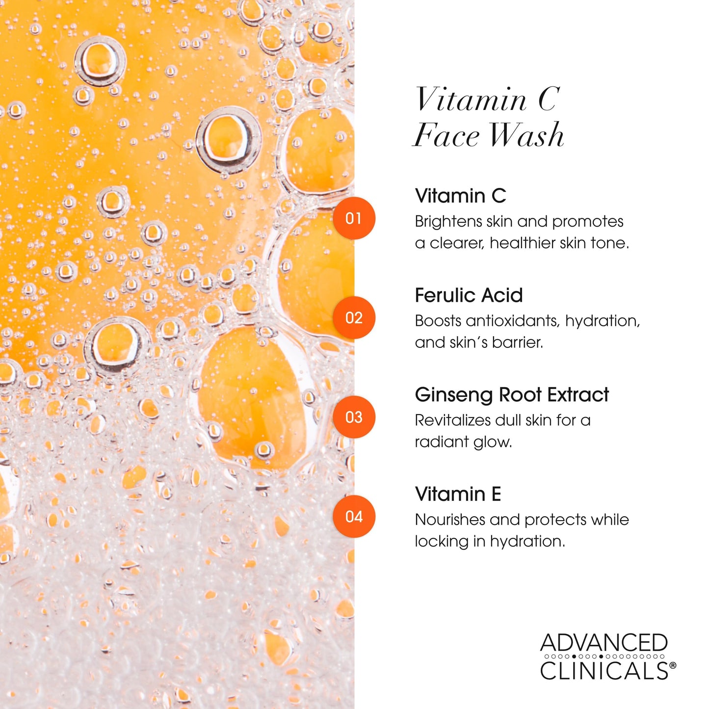 Advanced Clinicals Gentle Vitamin C Face Wash For Women & Men | Citrus Scented Gel Facial Cleanser Soap | Aloe Vera + Ferulic Acid Hydrating Foaming