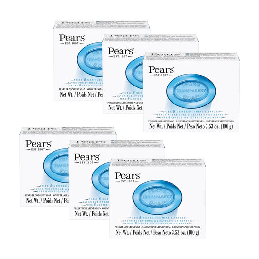 Pears Pure and Gentle with Glycerin and Mint Extracts - Transparent Soap Bar for Radiant Skin - Bar Soap for Women and Men - Blue - 6 pc Beauty & Personal Care Pears