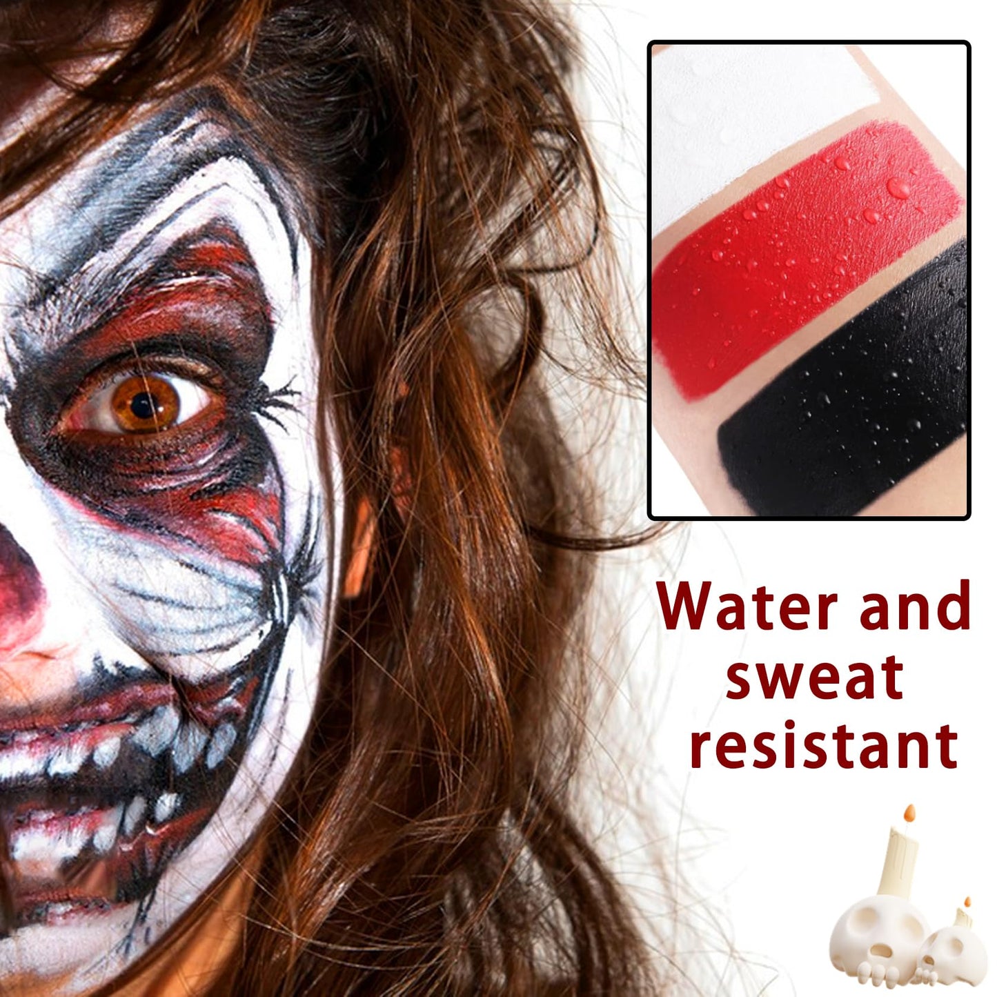 Black White Red Face Body Paint Foundation Cream Makeup,Halloween Cream Clown Face Body Paint Makeup Kit for Goth Zombie Vampire Skeleton Cosplay