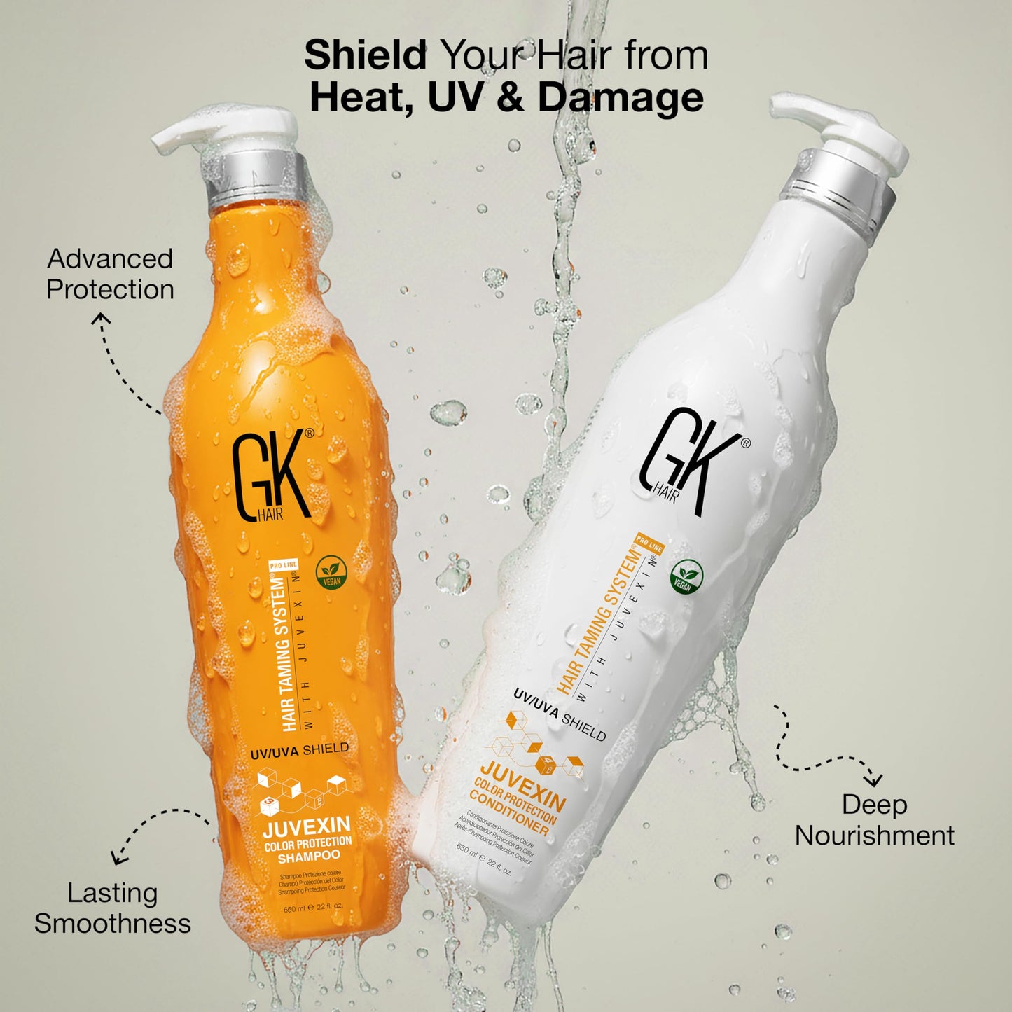 GK HAIR Color Protection Shield Shampoo and Conditioner - Blocks UV/UVA Rays - Color Treated Hair from Fading - Deep Hydration, Frizz Control