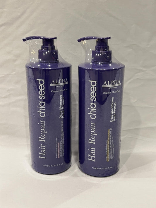 Alpha New York Purple Shampoo and Conditioner Set, Color Protect with Chia Seed, 1000ml