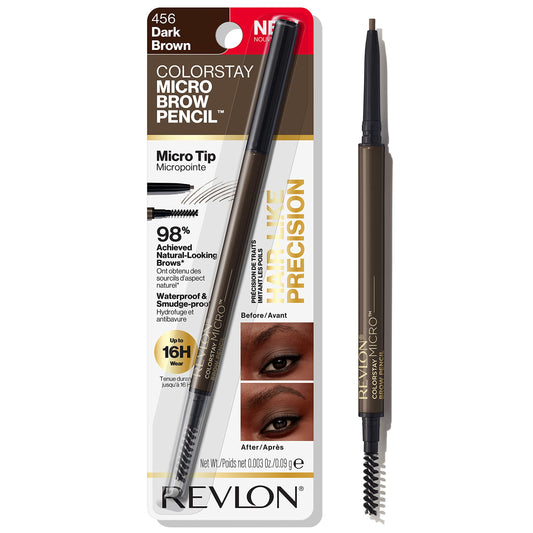 Revlon ColorStay Micro Eyebrow Pencil with Built In Spoolie Brush, Infused with Argan and Marula Oil, Stocking Stuffer for Her, 456 Dark Brown, 0.003…
