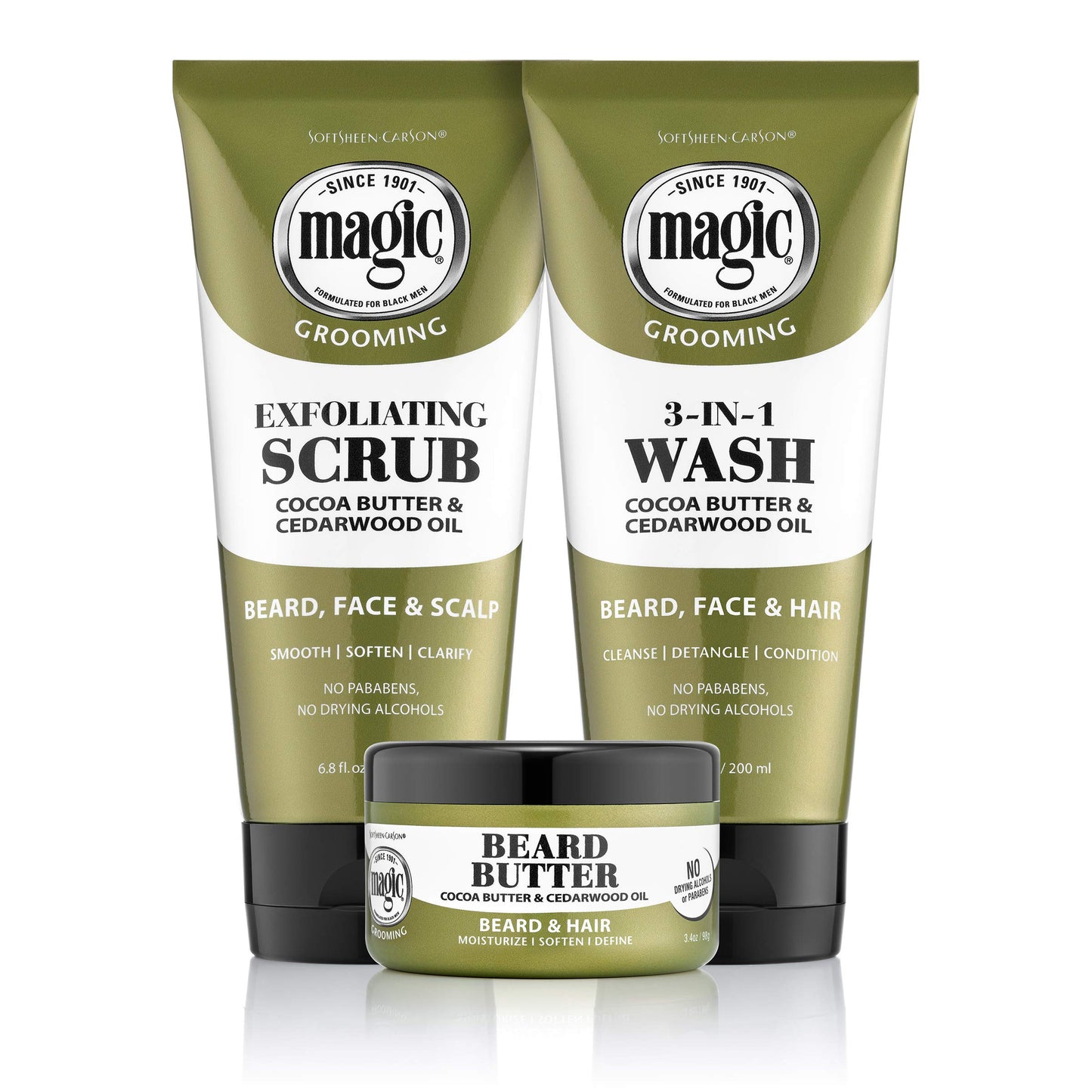 SoftSheen-Carson Magic Beard Wash 3 In 1 Cleanses and Conditions for Face, Beard and Hair, With Cocoa Butter and Shea Butter, 6.8 fluid ounces
