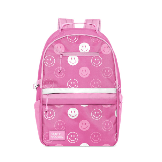 Simple Modern Ellis Backpack for School | Large 25L Elementary Middle and High School Bookbag for Kids and Teens | Girls and Boys | Pink Happy Faces