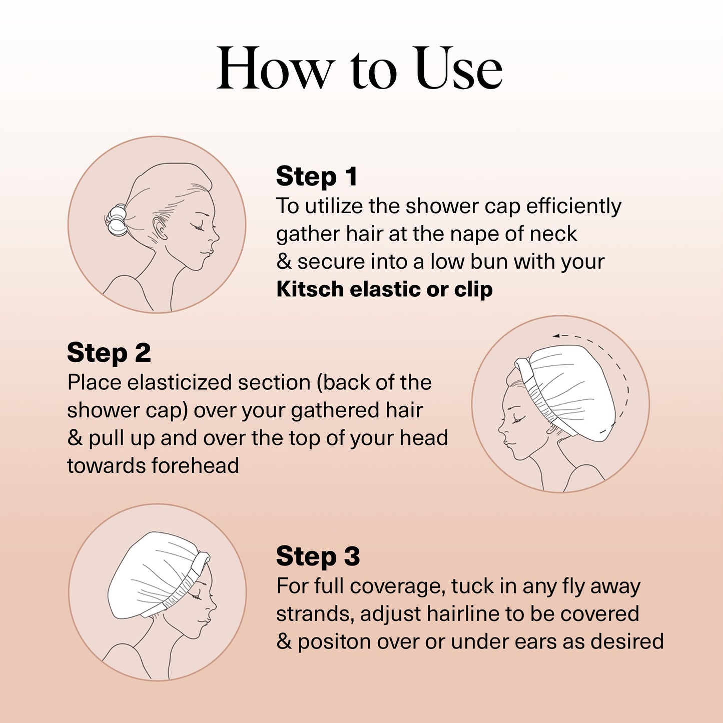 Kitsch Luxury Shower Caps for Women Reusable Waterproof - Large Shower Cap for Women and Men, Non-slip, Quick-dry Hair Cap for Long & Short Hair