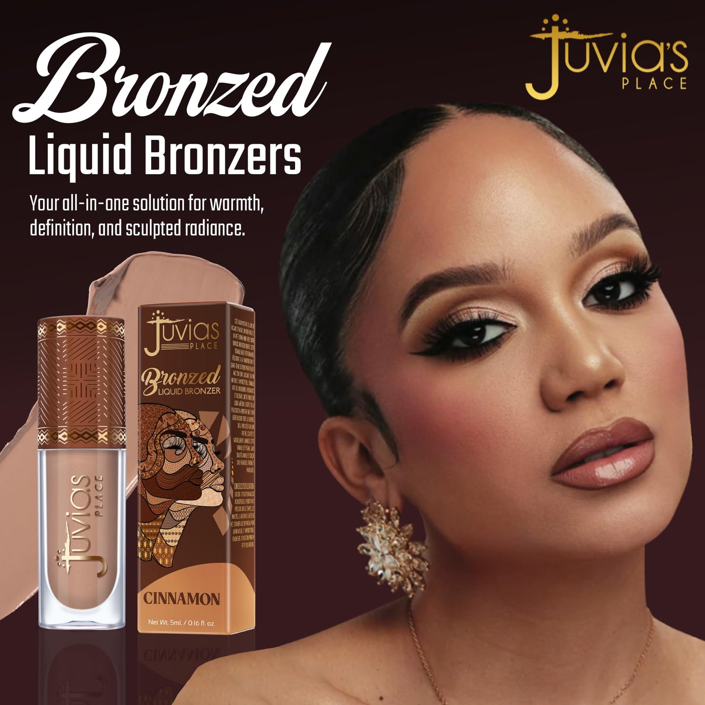 Juvia’s Place Bronzed Liquid Bronzer - Cinnamon - Liquid Bronzer for Face with Silky Blendable Texture - Buildable Coverage for Natural Contour