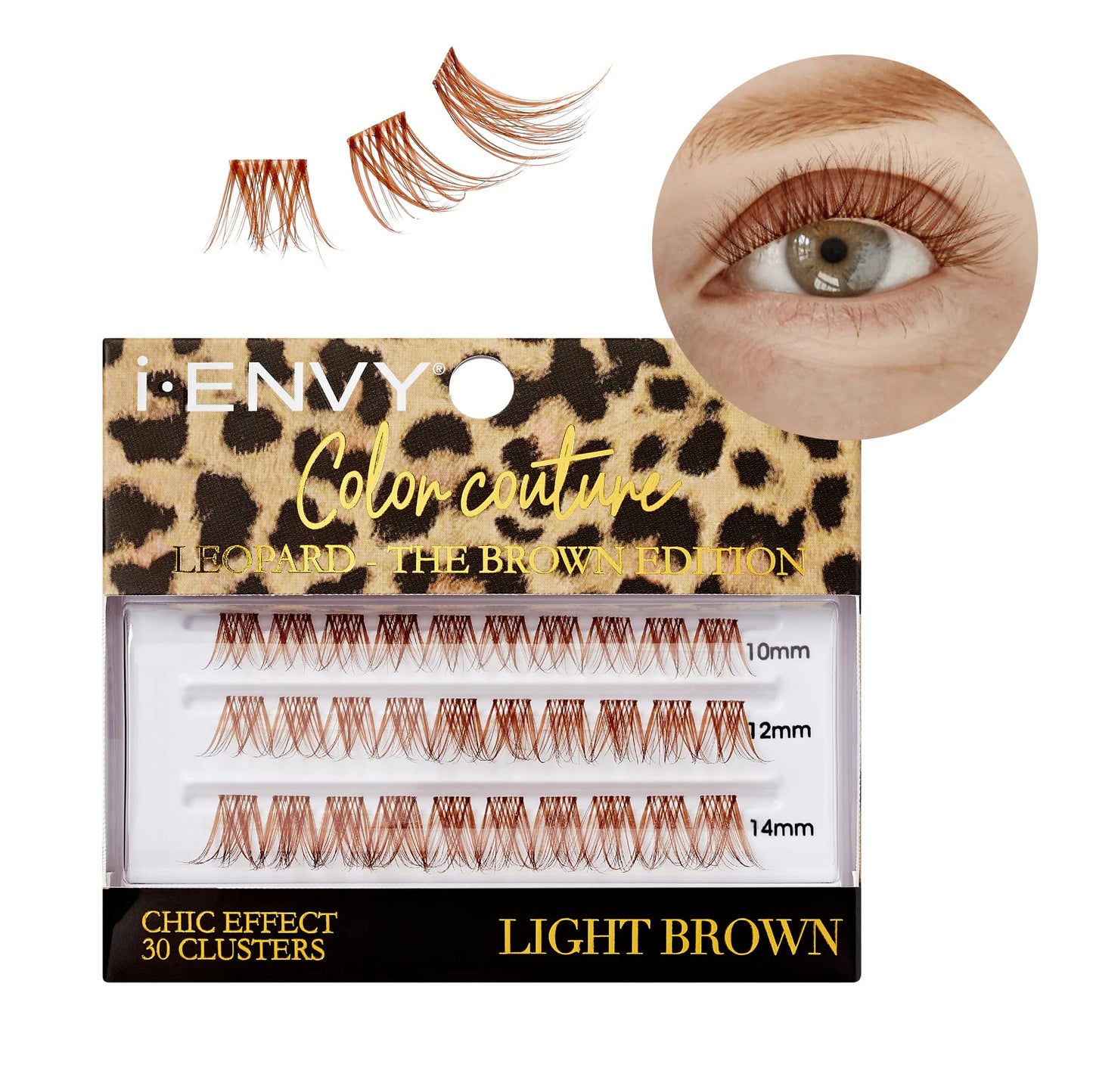 I-Envy Color Couture Leopard - The Brown Edition, 30 Faux Mink Lash Clusters, Thin Band, Customizable, Long-Lasting, Natural Look DIY Color Eyelash…
