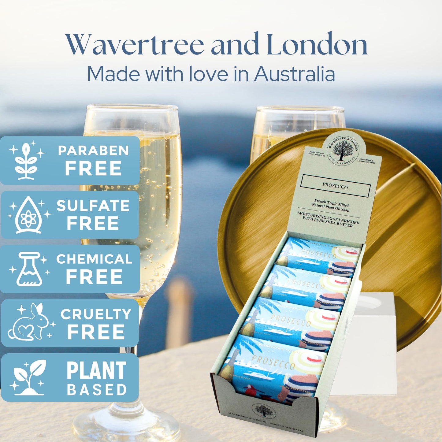 Wavertree & London Prosecco Scented Natural Soap (8 Bars), 7oz Moisturizing French Triple Milled Soap Bars enriched with shea butter - Pure Plant Oil Beauty & Personal Care Wavertree & London