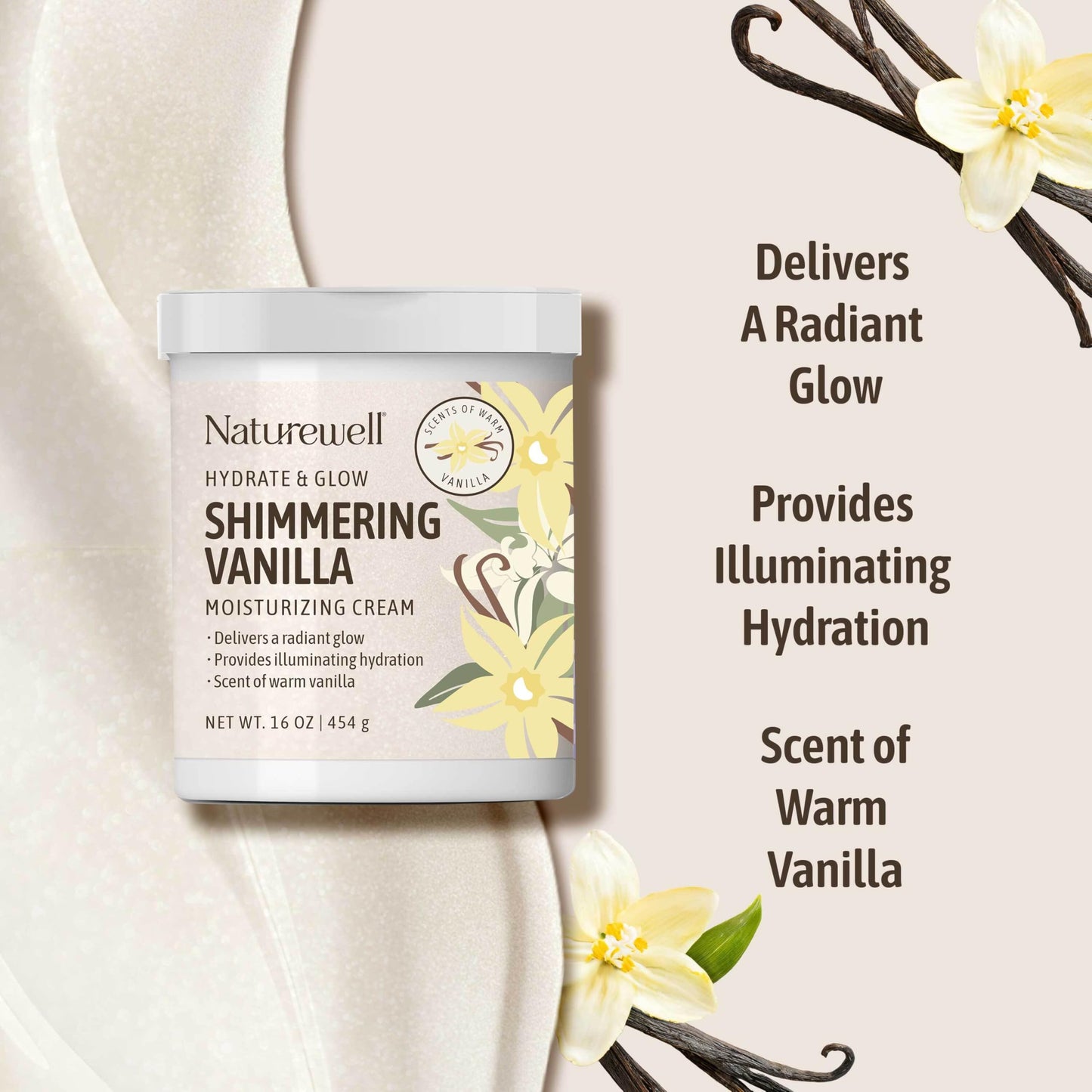 NATURE WELL Shimmering Vanilla Hydrate & Glow Moisturizing Cream For Face & Body, Intensely Nourishing & Softening, Delivers A Sparkling Radiance