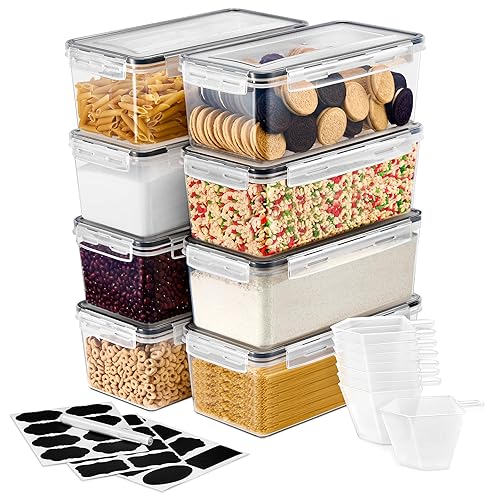 Sorbus Food Storage Containers - Pack of 8 - Air Tight, Four-Way Snap Lids Keeps Food Fresh - Store Cereal, Pasta, Flour, Nuts, Candy - Durable…