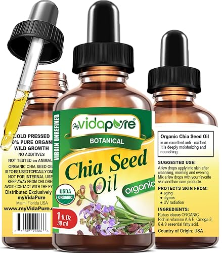 MYVIDAPURE Organic CHIA SEED OIL Certified Organic 100% Natural Pure VIRGIN UNREFINED Undiluted Cold Pressed Carrier Oil for Face Skin Body Hair Lip