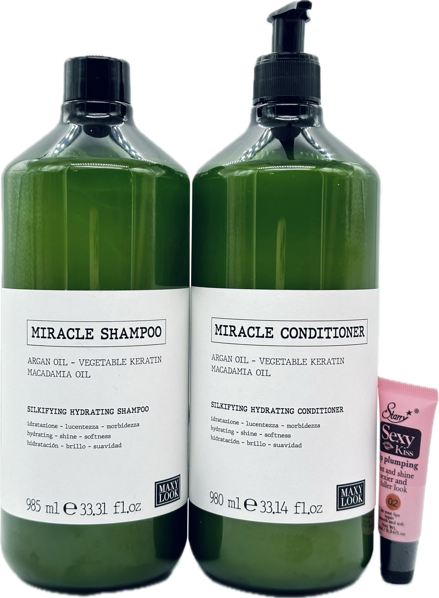 Maxy Look MIracle Silkifying Hydrating Shampoo and Conditioner 33.31 fl oz/985ml -Free Starry Lip Plumping Gloss 10ml (Compared to Maxima Nook)