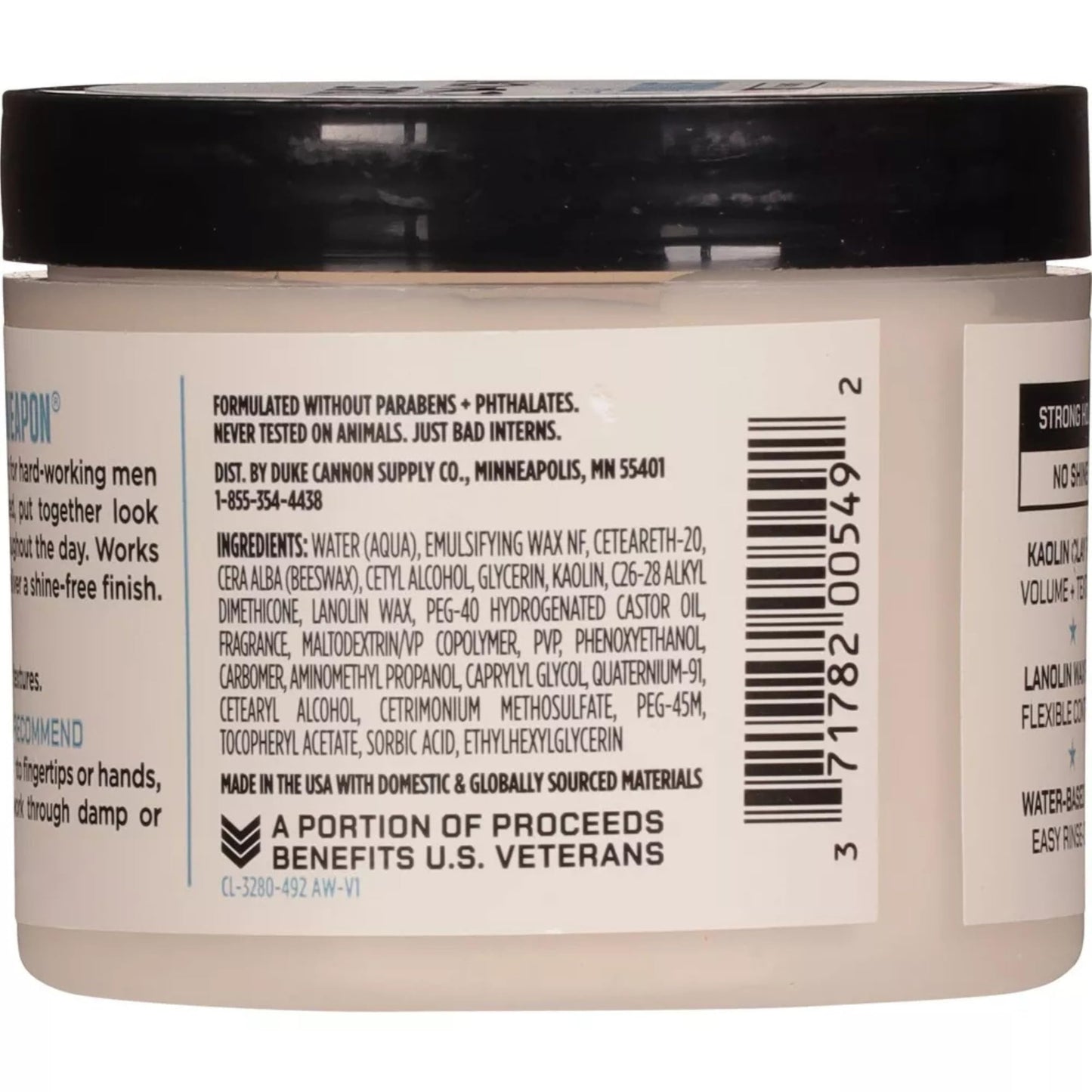 Duke Cannon Supply Co. Flexible Fiber Pomade for Men - 4.6 oz - Strong Hold, No Shine - Long-Lasting, Water-Based Matte Pomade