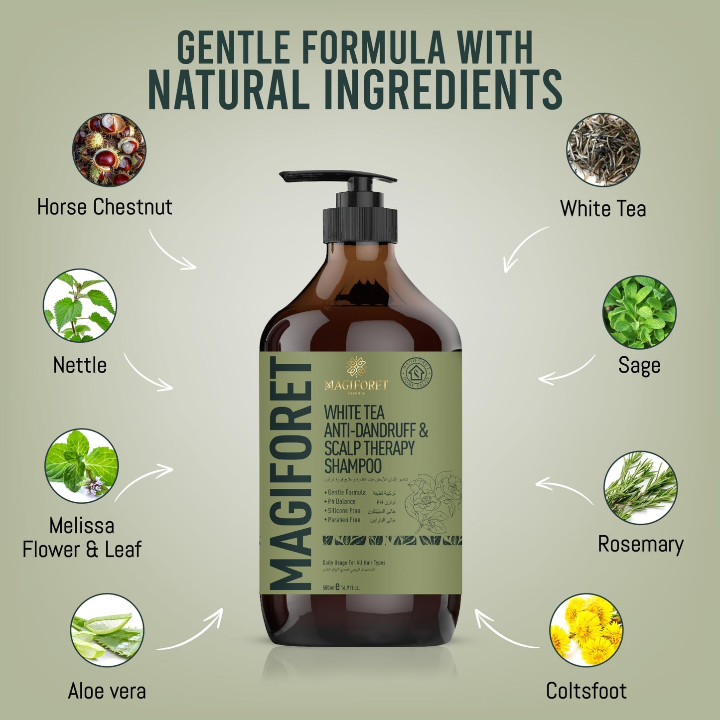 MagiForet Anti-dandruff & Scalp Treatment Shampoo 500ml For Dry, Flaky scalps, Help Clear Flakes, Leave Dry, Itchy Scalps Feeling Soothed