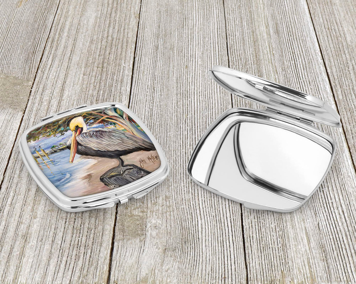 Caroline's Treasures JMK1218SCM Pelican Bay Compact Mirror Decorative Travel Makeup Mirror for Women Girls Gifts Pocket Makeup Mirror Folding Handheld