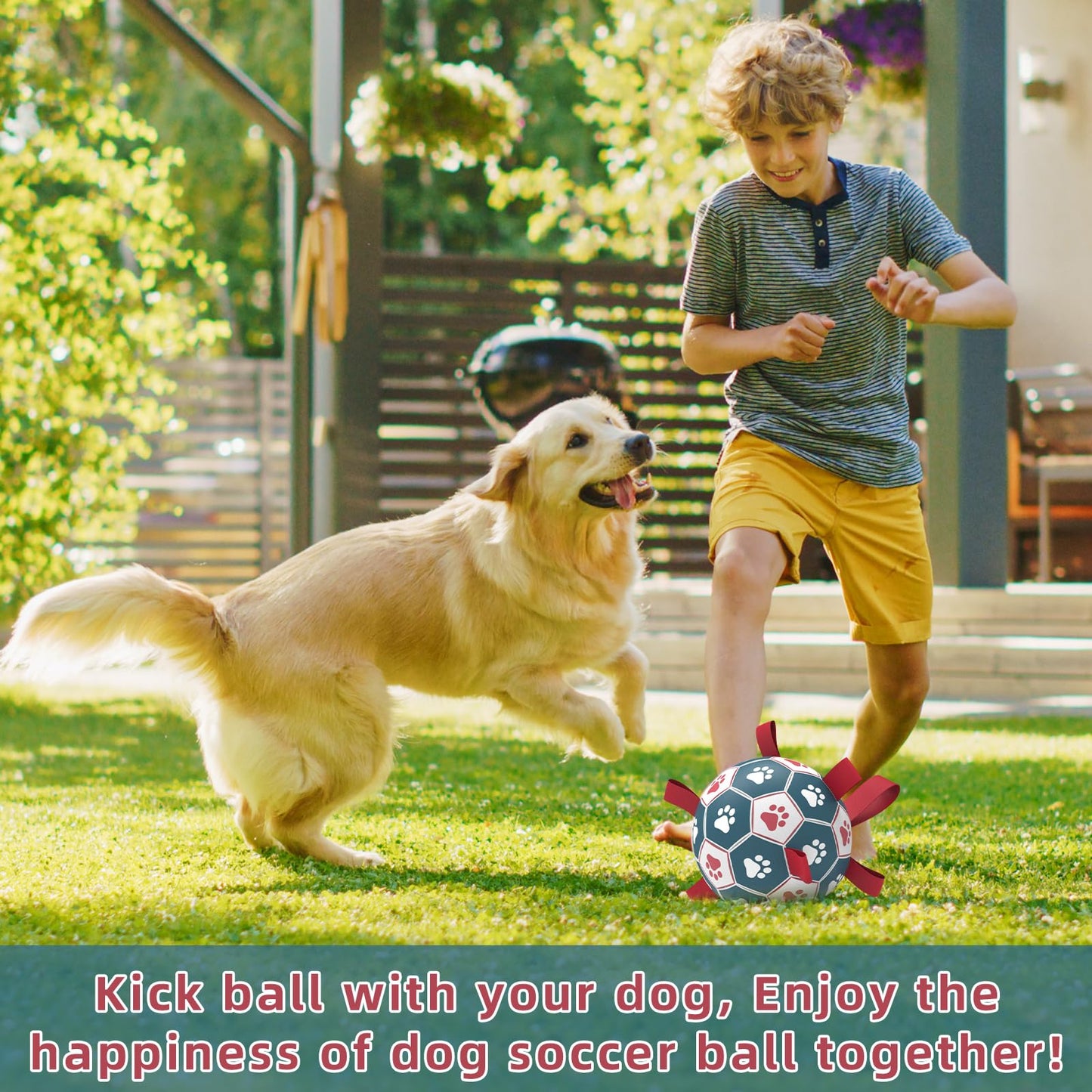 QDAN Premium Dog Soccer Ball Toy with Straps – Durable Training & Water Play Ball for Small/Medium Dogs – Puppy Birthday Gift, 6 Inch