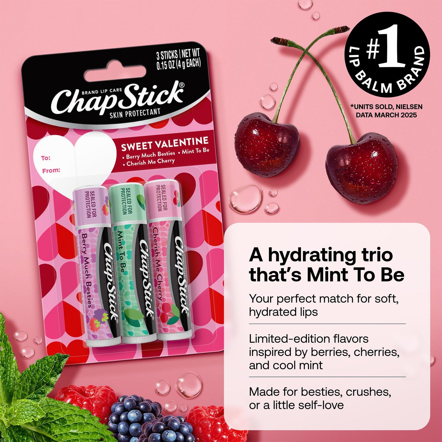 ChapStick Sweet Valentine Gift Lip Balm, Hydrating & Moisturizing Lip Care For Dry, Chapped Lips, Limited Edition Flavors, 3 Pack Variety, 0.15 OZ EA